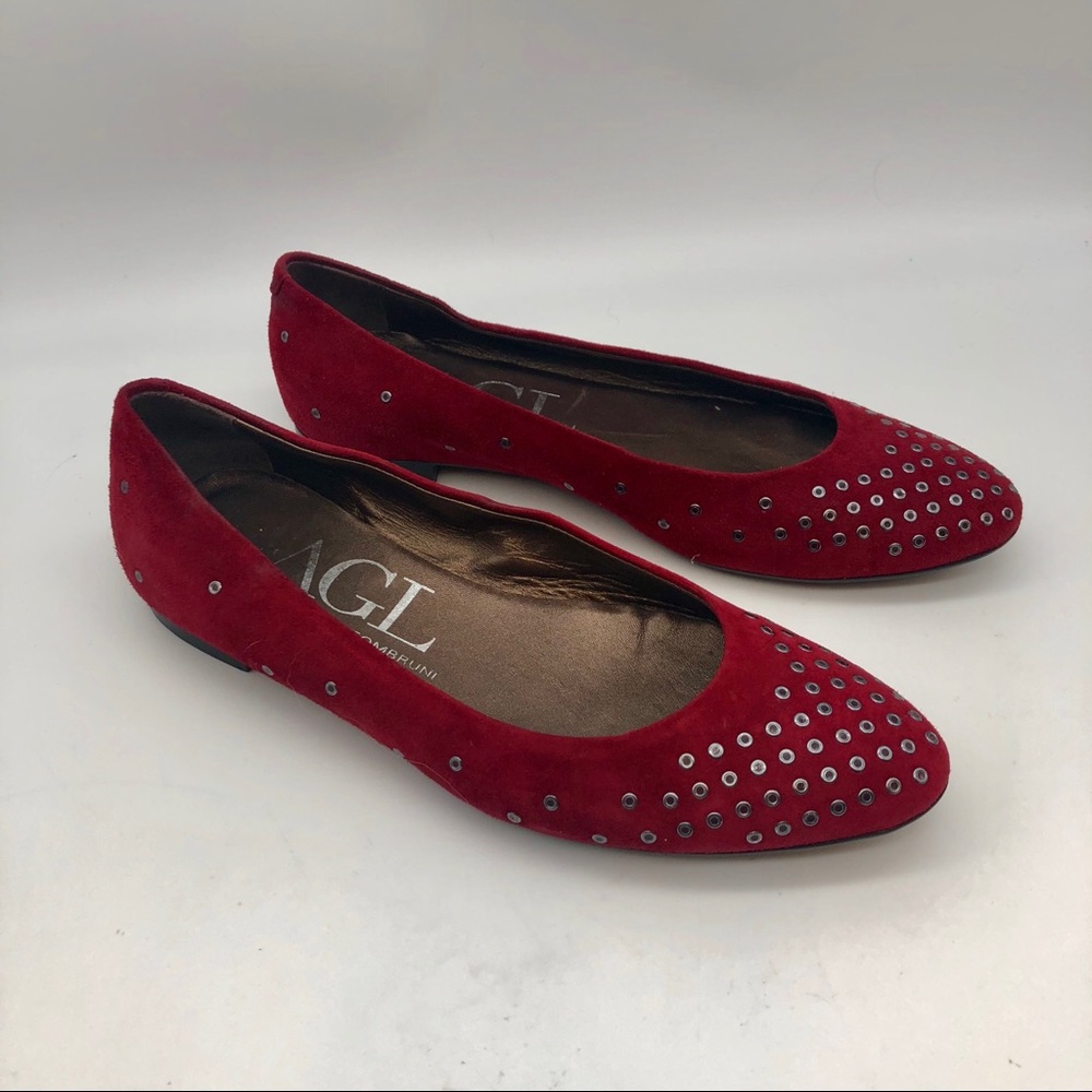 AGL Red Suede Flats with grommets details